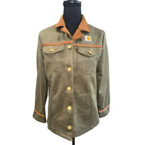 Carhartt Womens Olive Brown Overshirt Chore Jacket Gold Buttons Utility Casual M